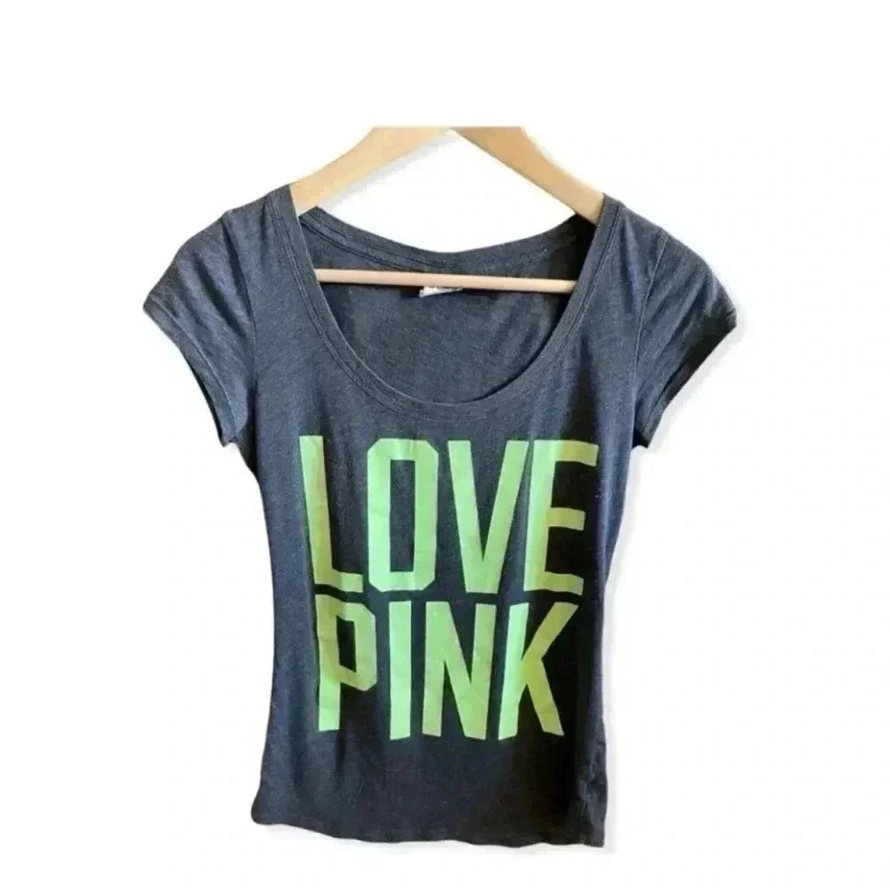 Victoria Secret PINK Charcoal Short Sleeves Women Graphic Athletic Top  Sz XS